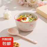 【天天低价】新款釉下彩陶瓷碗餐具套装少女心ins风陶瓷碗勺 蝴蝶结一碗一勺