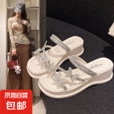 2025夏季新款仙女风凉鞋外穿时尚高级感软底水钻凉拖海边沙滩鞋 米白色 37