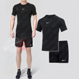 耐克（NIKE）健身服男跑步运动套装 Dri-Fit篮球训练速干衣裤晨跑服网球足球衣 黑色短袖T恤+短裤/紧身弹力两件套 M/170