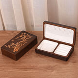 实木首饰盒便携小巧精致复古小众手镯手饰品收纳盒中国风 胡桃木色【梅】白色绒