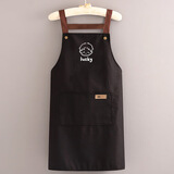曼达萌帆布围裙厨房家用罩衣防污耐脏男女通用围腰可爱奶茶店餐厅工作服 黑色一件