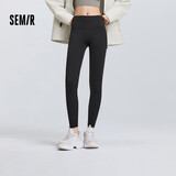 森马（Semir）休闲裤女高弹收腹紧身打底裤2025春黑色随心裁九分裤109125127001