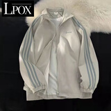 LPOX运动外套女春秋学生复古潮流棒球服chic设计感小众情侣夹克 灰色 双层有里布 优质面料 L 110-125斤