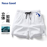 NASA GOOD短裤男士夏季纯色百搭潮流运动薄款透气弹力宽松三分裤子 白色XL