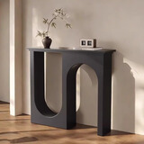 法式复古岩板玄关柜走廊艺术极简玄关桌靠墙双拱形设计置物架新款 轻奢黑  90纯黑岩板