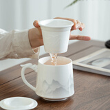 宅轻松 羊脂玉水墨茶杯陶瓷茶水分离过滤泡茶茶具中式带盖泡茶公道杯