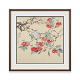 琅櫃坊石榴柿子寿桃挂画国画手绘工笔花鸟画餐厅玄关装饰画美协名家 A-好事近 画芯加框90*90CM