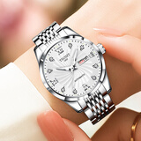 瑞士正品天梭手表女士机械表全自动防水时尚真钻夜光休闲专用女表 本色白面