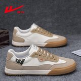 回力帆布鞋男士冬季透气男士韩版低帮系带休闲男鞋学生潮流运动板鞋子 浅咖啡/米 43