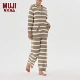 无印良品（MUJI）女式 发热毛毛纱家居连帽开衫 女士睡衣上衣单件家居服秋冬季保暖 棕色条纹 L-XL (170/92A)