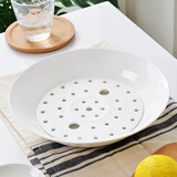 红牡丹 双层沥水饺子盘骨瓷盘子欧式家用陶瓷菜盘大号水果盘带沥水深盘 纯白饺子盘 26cm 单个