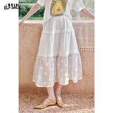 妖精的口袋【嘻嘻不嘻嘻】波嬉风白色连衣裙女25年夏季新款t恤半身裙套装裙 白色空间（半裙） M