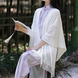 麓格立披肩旗袍外搭防晒流苏针织开衫度假旅游拍照斗篷国风小香风外套女 流苏镂空披肩    110cmX60cm