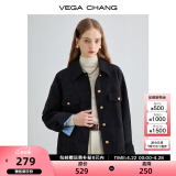VEGA CHANG短外套女2025年新款春装复古显瘦旷野美拉德上衣 黑色 M