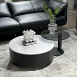 星佳星圆形岩板茶几小户型轻奢高级感客厅家用2025新款茶几现代简约边几 【全景钢化玻璃边几】55CM单边几