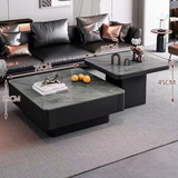 硕凡意式高级轻奢岩板正方形现代小户型茶几家用客厅黑色极简简约组合 双抽屉款-灰岩板【70+50】cm