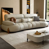 芝华士居2025款意式极简真皮头层牛皮简约弧形沙发大户型同款 多人位-奈迪芬牛皮多人位3.6米 接触面真皮-加粗松木-底部看的见