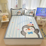 虹云升凉席1.350.9米冰丝席单双人可机水洗儿童高低学生宿舍折叠空调席 条纹企鹅冰丝席 1.35*2米床1个凉席+1个枕套