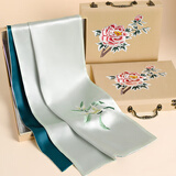 杭丝路苏绣丝巾真丝女桑蚕丝围巾外搭披肩生日妈妈长辈高档礼物青幽兰