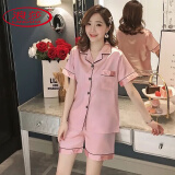 浪莎（LangSha）睡衣女夏季薄款短裤短袖大码纯色家居服韩版 粉色/女_(短袖短裤) XL 女款_(建议105-120斤)