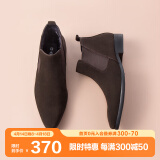 村哥牛皮切尔西男靴高帮皮鞋马丁靴男秋冬季加绒英伦反绒皮短靴 棕色(加绒款) 41