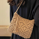 铂呐苓流苏草编包2025春夏季新款休闲单肩斜挎女包棉线编织包沙滩包 流苏草编包