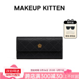 MAKEUP KITTEN牛皮长款钱包女MK轻奢侈品手拿卡包女零钱包母亲节礼物送女友老婆 黑色-新款生日礼物送女生