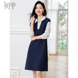 初申春秋长袖连衣裙女时尚设计感假两件拼接休闲衬衫裙S13KQ2761