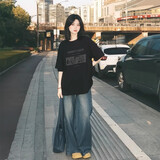 灿图黑色重磅纯棉短袖t恤女夏季高级感内搭打底衫宽松休闲半袖上衣服 黑色 L 【建议100-120斤】