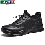 卡帝乐鳄鱼（CARTELO）男鞋透气百搭商务运动休闲鞋皮鞋防滑网面鞋子男 5316 黑色 43