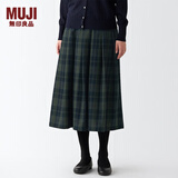 无印良品 MUJI 女式 羊毛混 抽褶裙 半身长裙秋冬季 百褶裙 BEK44A2A 炭灰色格纹 L