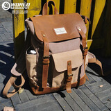 世界地理真皮背包男士复古休闲双肩包笔记本电脑15.6英寸旅行帆布学生书包 咖啡色