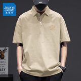 真维斯（Jeanswest）凉感polo衫男士宽松翻领短袖T恤男装夏季休闲衬衫领半袖透气上衣 卡其 小莲花_K 2XL