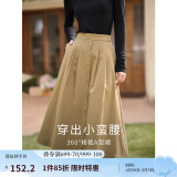 茵曼（INMAN）半身裙女士2025年春季女装新款复古显瘦通勤中长款纯棉长裙子 卡其色 M