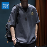 真维斯（Jeanswest）夏季短袖t恤男士新款宽松大码胖子体恤潮流纯棉圆领半袖衫 深灰色 L (推荐125-145斤)