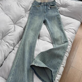 衣然呈品休闲百搭复古直筒牛仔裤女秋冬款高腰显瘦遮胯微喇马蹄加绒裤子女 蓝色常规 M 【建议90-110斤】