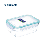 Glasslock 韩国进口钢化玻璃保鲜盒冰箱收纳饭盒硅胶圈色随机 微烤长方斜角蓝圈950ml