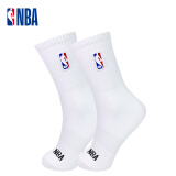 NBA袜子男士休闲运动袜长筒纯白色精梳棉袜高筒刺绣篮球跑步袜2双