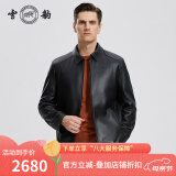 雪豹真皮皮衣男头层鹿皮秋冬翻领拉链简约休闲男士羽绒内胆皮夹克外套 黑色-羽绒内胆 XL /50(175/96A)
