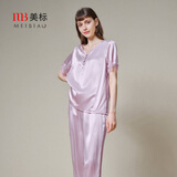 美标（MEIBIAO）送爱人礼物短袖真丝睡衣女春夏19姆米重磅套装100%桑蚕丝绸家居服 香氛紫 短袖七分裤套装 2XL (175/96A)