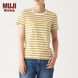 无印良品 MUJI 女式 印度棉天竺编织 圆领短袖T恤 BBB01A0S 暗黄色X条纹 M