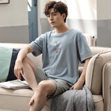 甜桔子睡衣男夏季纯棉短袖短裤宽松圆领舒适休闲男士睡衣夏天家居服套装 MJF5035（100%纯棉） 2XL /身高179-183体重150-180