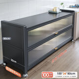 广毅特厚厨房置物架加厚餐边柜橱柜置物收纳柜储物碗柜微波炉烤箱落地 3层【长100宽35cm】大台面-轻奢灰