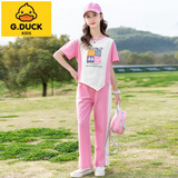 G.DUCKKIDS女童短袖套装夏季新款洋气中大童女孩时尚休闲运动两件套儿童夏装 BQ1619粉色 170