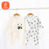 贝瑞加（Babyprints）婴儿连体衣2件装新生宝宝蝴蝶衣长袖护肚连身衣满月服 黄熊猫59