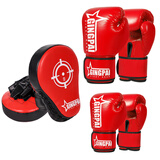 GINGPAI SPORT儿童拳击手套男女搏击散打训练打沙袋拳套组合拳击靶亲子健身器材 红色儿童拳套+成人拳套+手靶2只 6oz