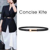 CONCISE KITE【礼盒装】官方皮带女士牛皮休闲西装连衣裤裙带CK轻奢细腰带女 黑色/520送女朋友礼物 105cm （宽1.4CM）