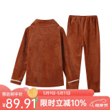 芬腾 珊瑚绒睡衣女冬季加厚法兰绒开衫加绒休闲秋冬款家居服套装 棕色 S