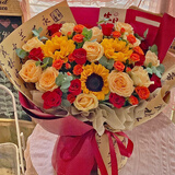 馨仪鲜花速递玫瑰向日葵康乃馨花束生日礼物全国同城配送 向日葵红玫瑰混搭花束