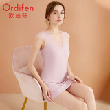 欧迪芬（Ordifen）本命年秋冬女60S罗纹莫代尔亲肤透气蕾丝V领短裙XH1212 妃粉色 L